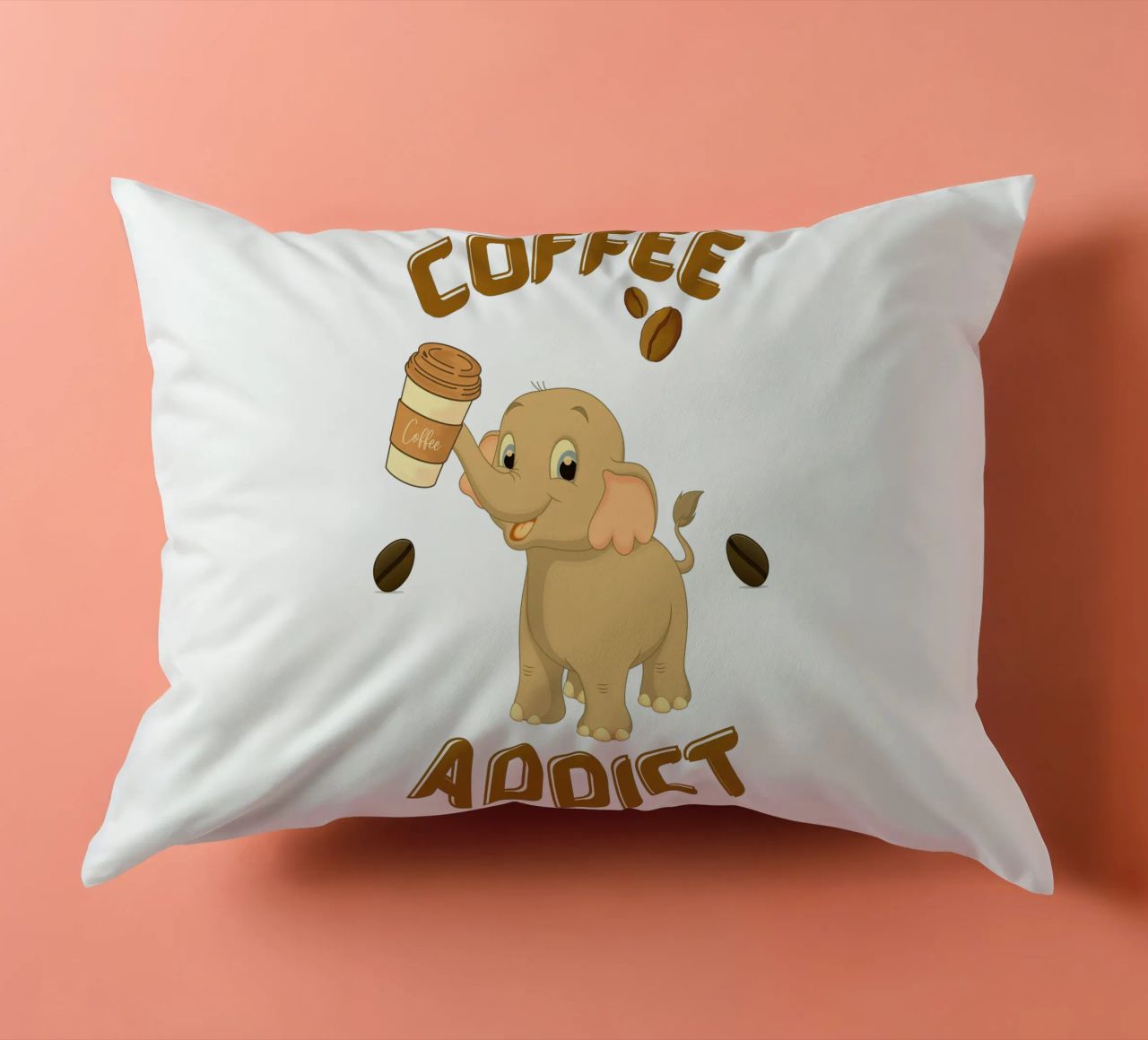 Tazza da caffè con elefante che tiene in mano una tazza da caffè cuscino da Cold Wild