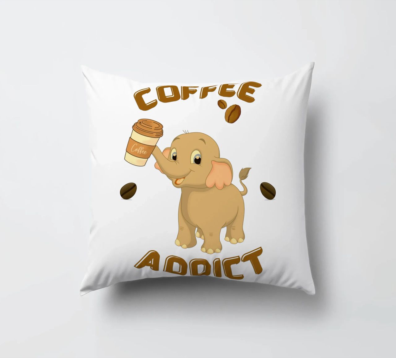 Tazza da caffè con elefante che tiene in mano una tazza da caffè cuscino da Cold Wild