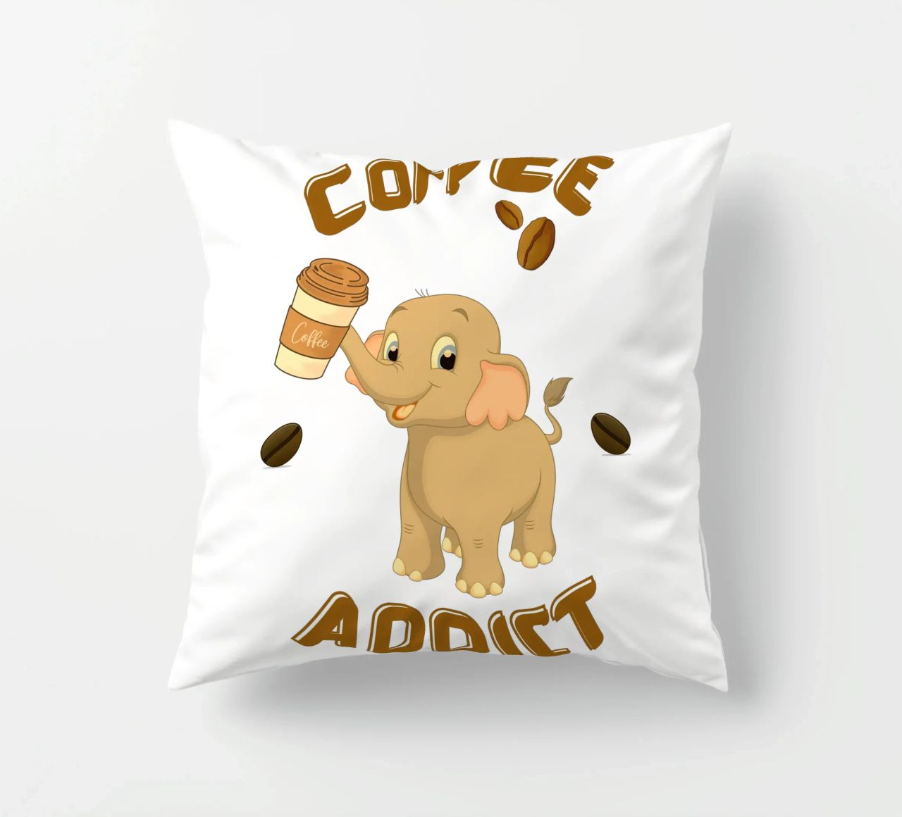 Tazza da caffè con elefante che tiene in mano una tazza da caffè cuscino da Cold Wild