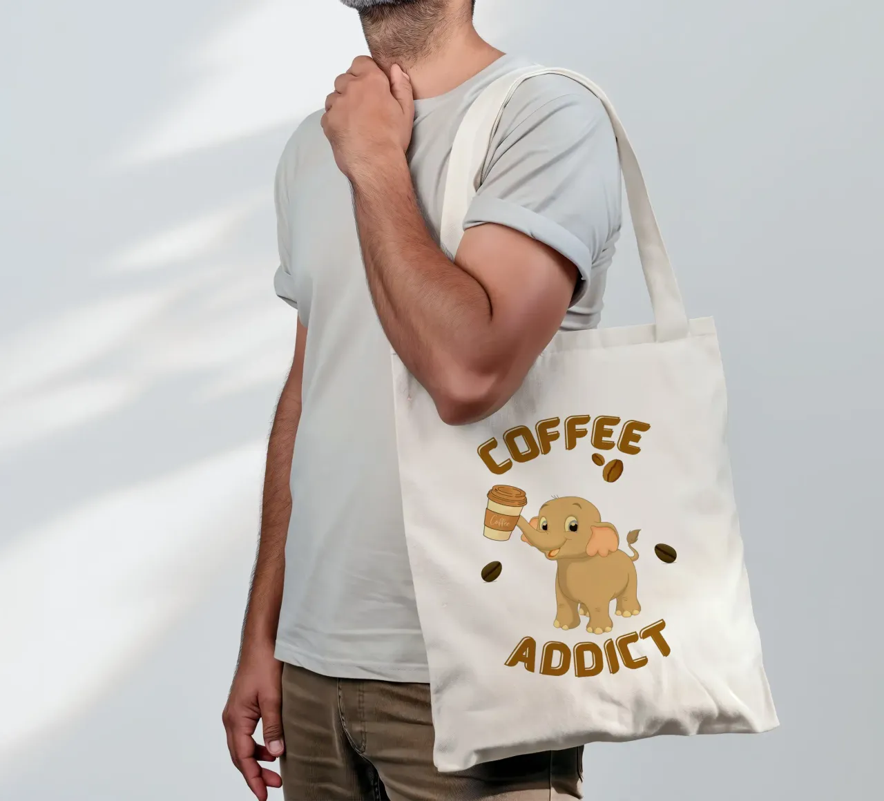 Tazza da caffè con elefante che tiene in mano una tazza da caffè borsa in juta da Cold Wild