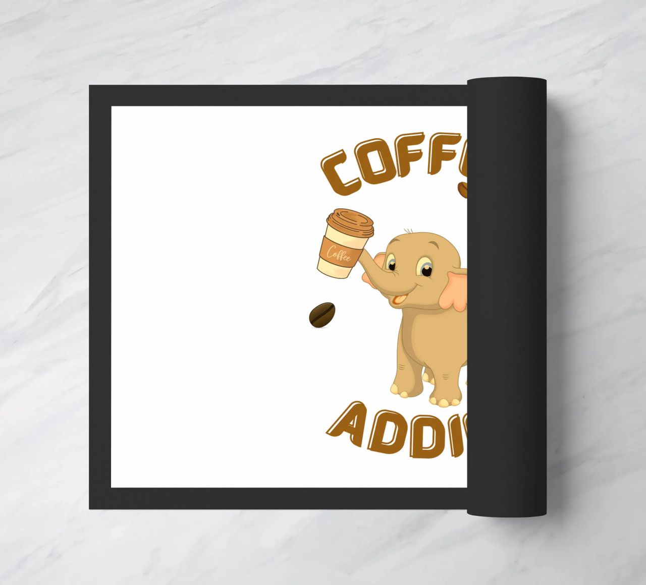 Tazza da caffè con elefante che tiene in mano una tazza da caffè zerbino da Cold Wild