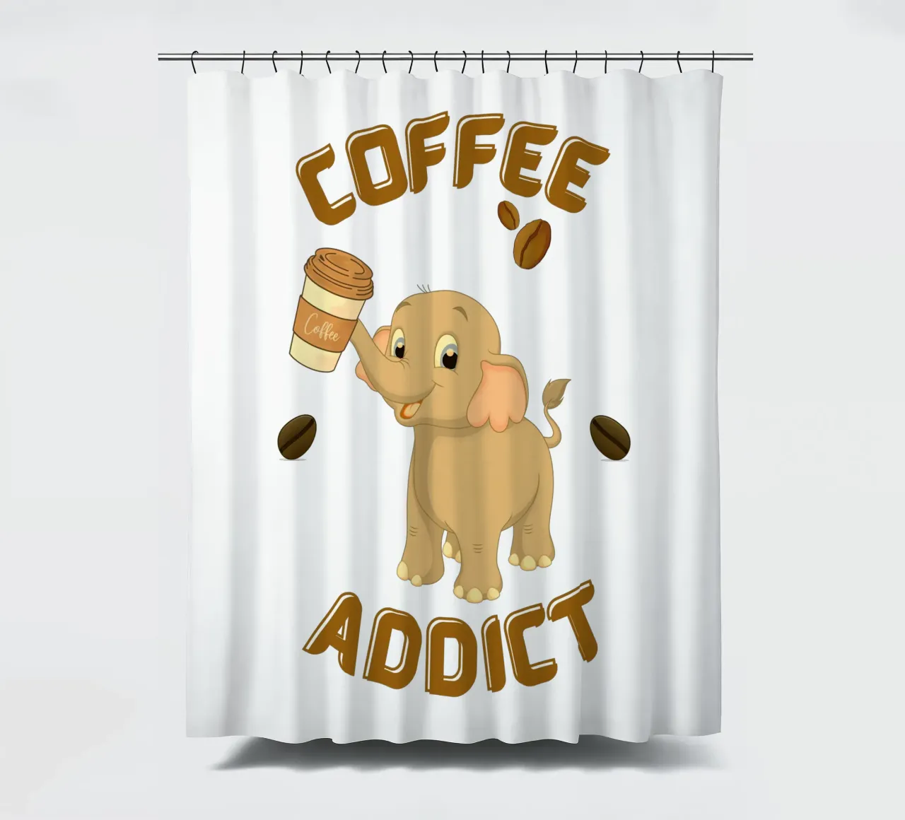 Tazza da caffè con elefante che tiene in mano una tazza da caffè tenda da doccia da Cold Wild