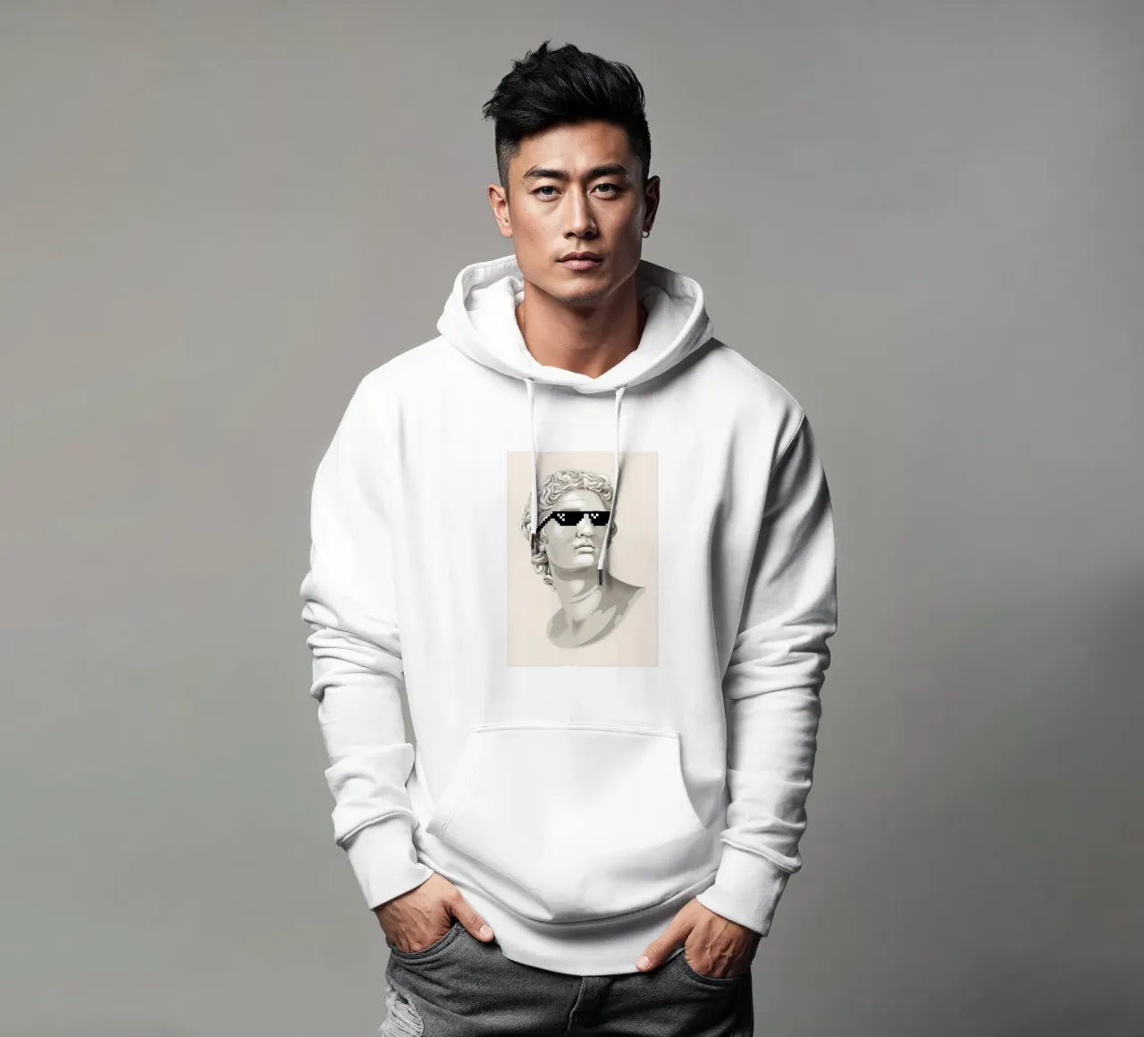 Classical Remix Art | Pixel Sunglasses Bust Print sudadera con capucha de NorwesClub