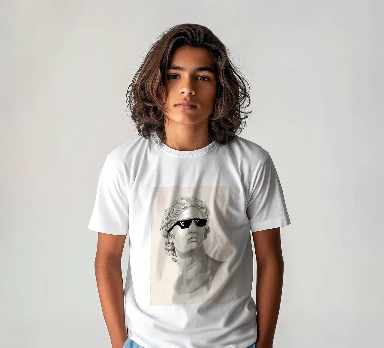 Classical Remix Art | Pixel Sunglasses Bust Print kids t-shirt by NorwesClub