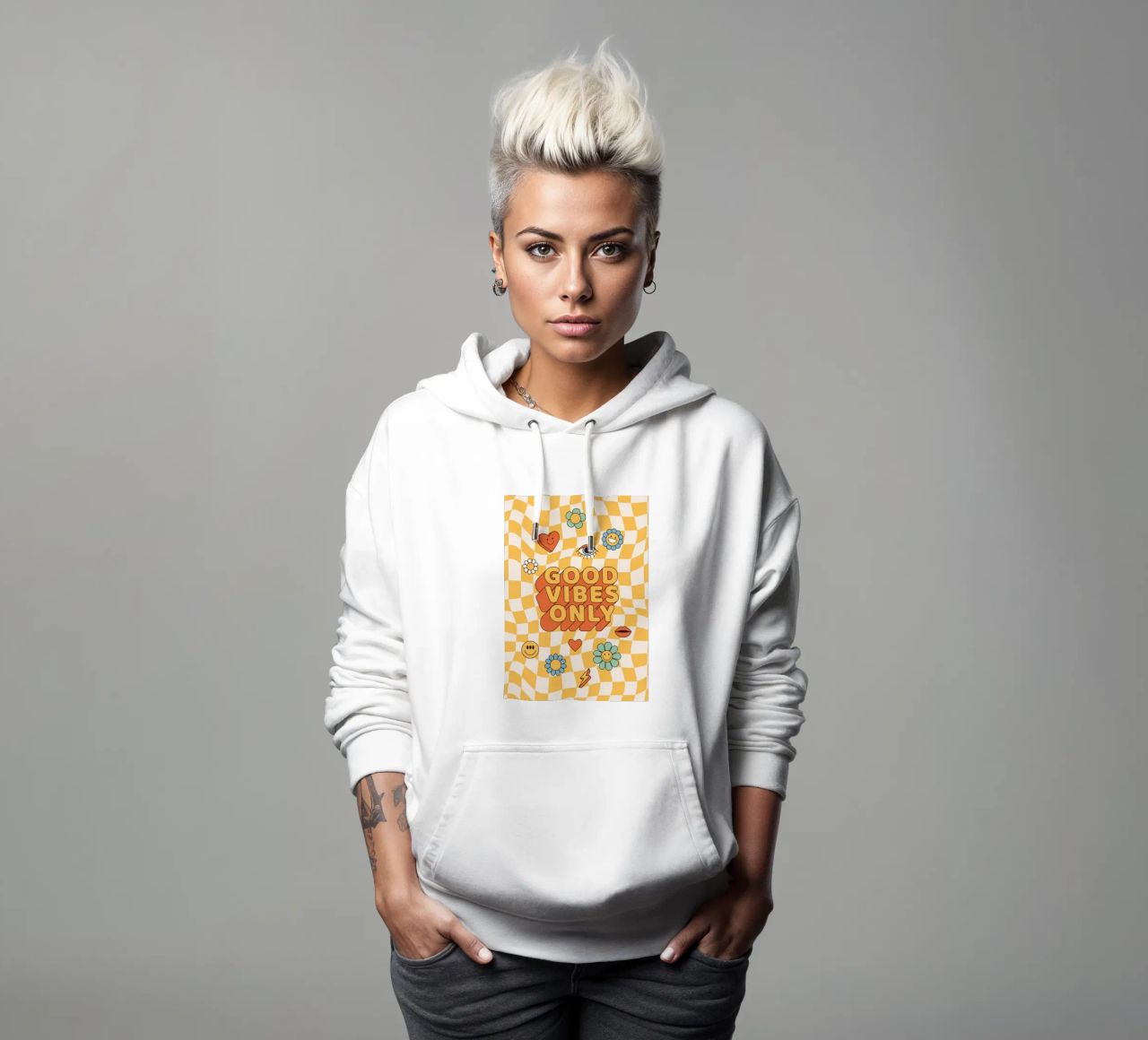 Positive Vibes Art | Stampa Groovy Good Vibes Only felpa con cappuccio da NorwesClub
