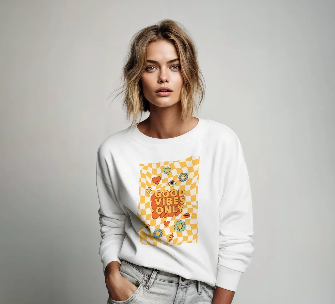 Positive Vibes Art | Groovy Good Vibes Only Print sweatshirt by NorwesClub