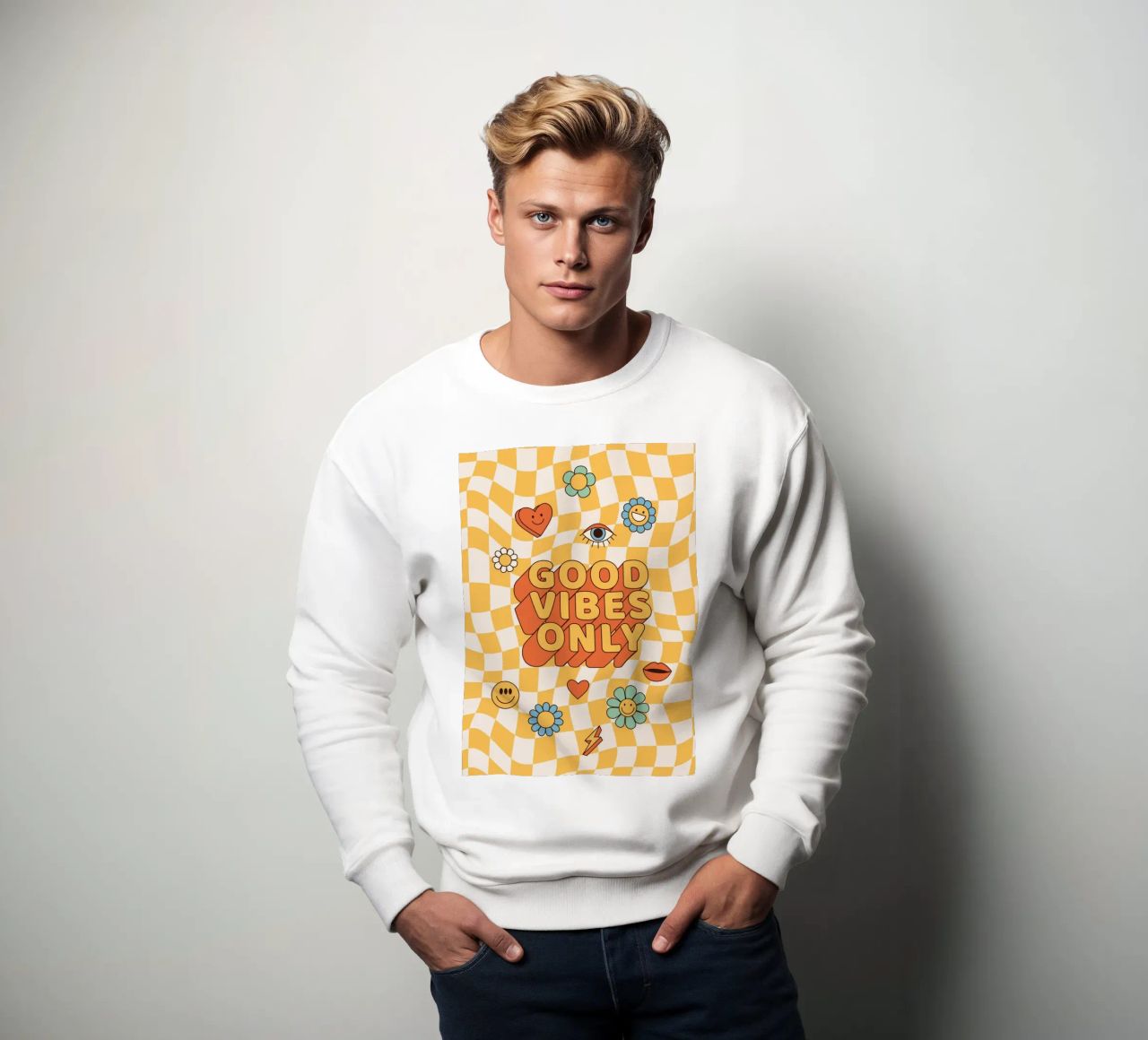 Positive Vibes Art | Groovy Good Vibes Only Print sweatshirt by NorwesClub