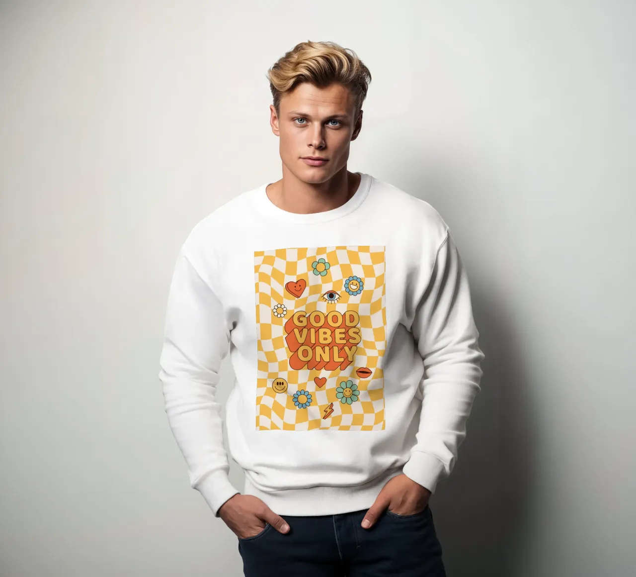 Positive Vibes Art | Groovy Good Vibes Only Print sweat de NorwesClub