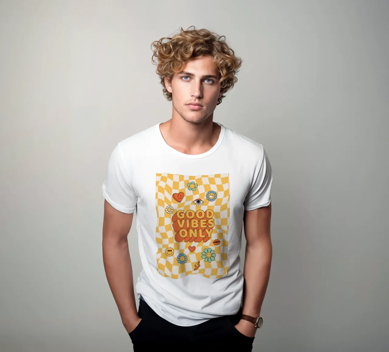 Positive Vibes Art | Groovy Good Vibes Only Print t-shirt de NorwesClub