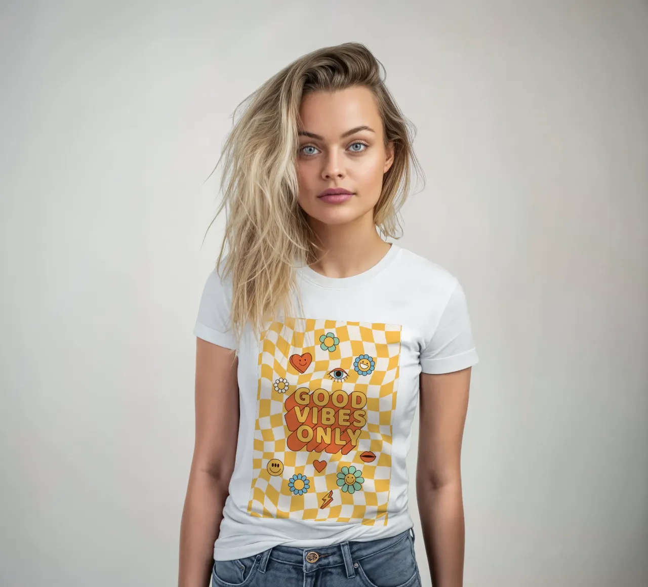 Positive Vibes Kunst | Groovy Alleen Goede Vibes Print dames t-shirt getailleerd van NorwesClub