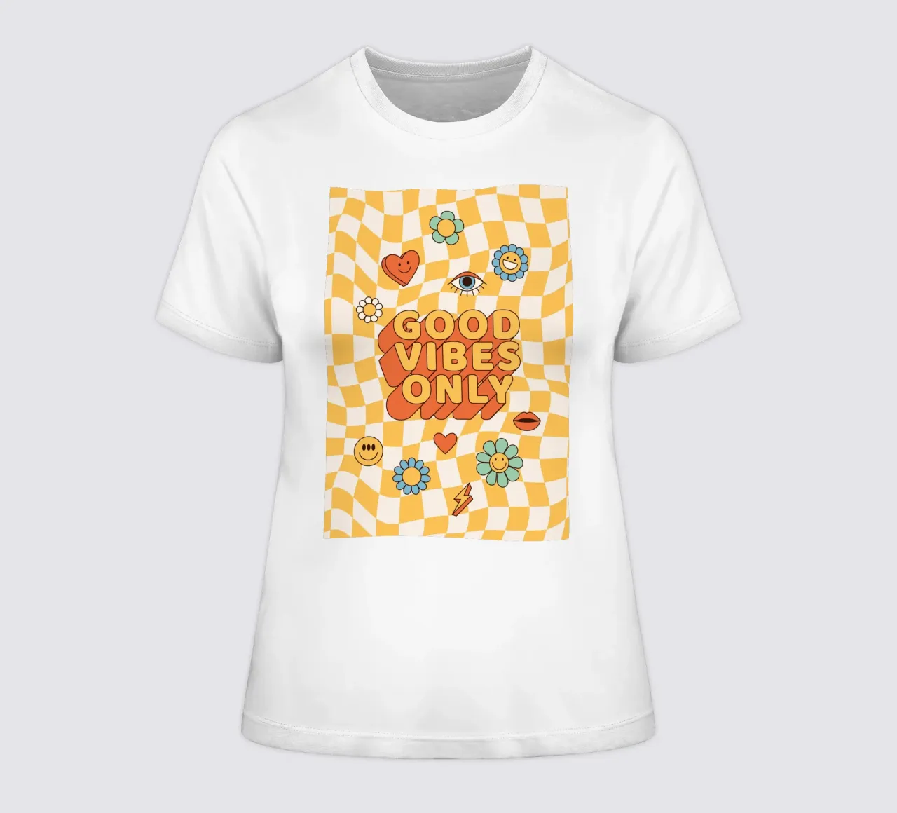 Positive Vibes Kunst | Groovy Alleen Goede Vibes Print dames t-shirt getailleerd van NorwesClub