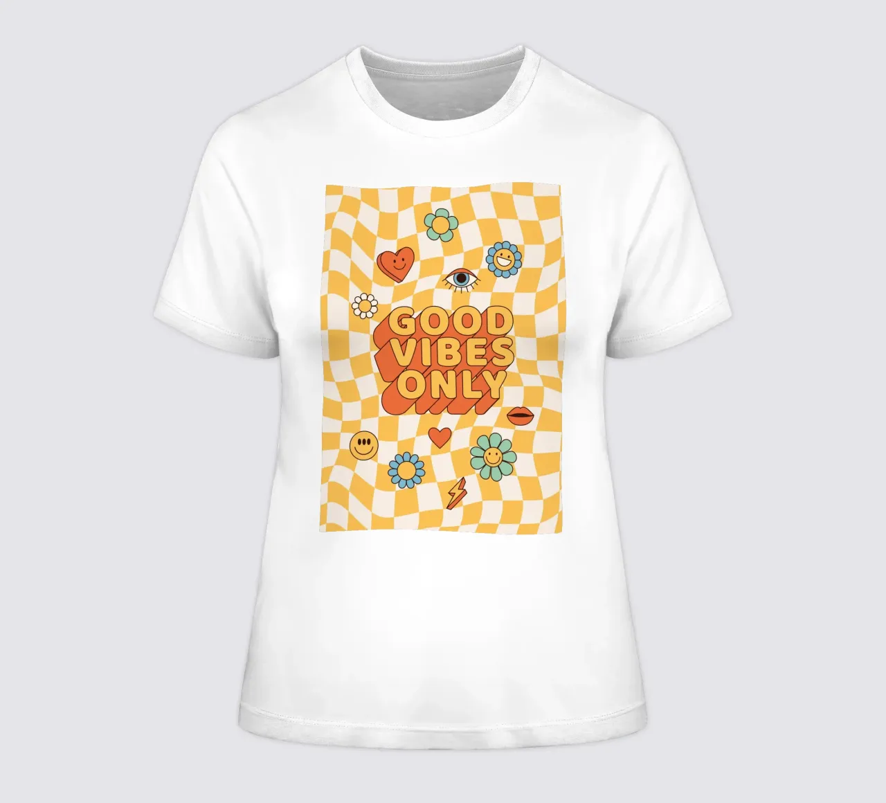 Positive Vibes Art | Stampa Groovy Good Vibes Only t-shirt da donna da NorwesClub