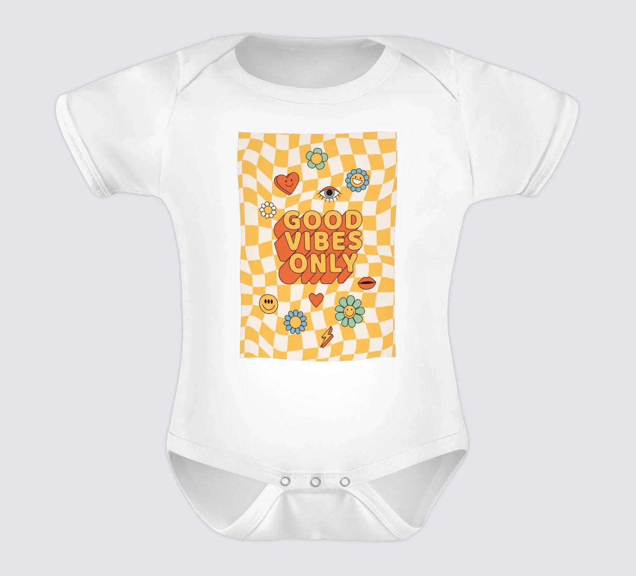 Positive Vibes Art | Groovy Good Vibes Only Print short-sleeve baby romper by NorwesClub