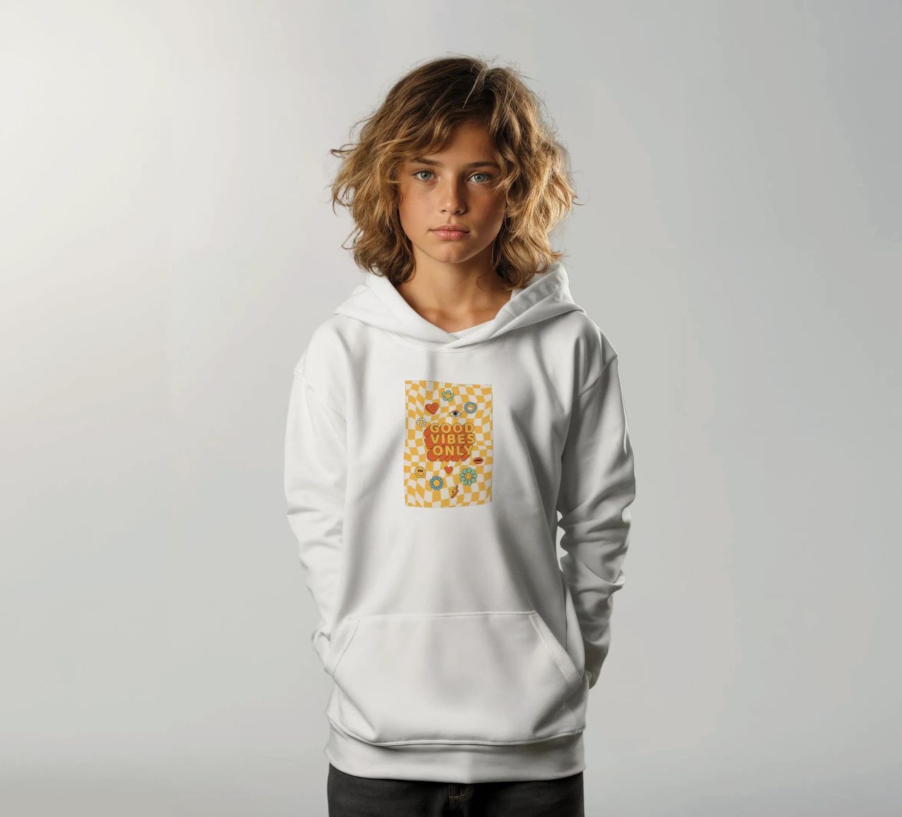 Positive Vibes Art | Stampa Groovy Good Vibes Only felpa bambino con cappuccio da NorwesClub