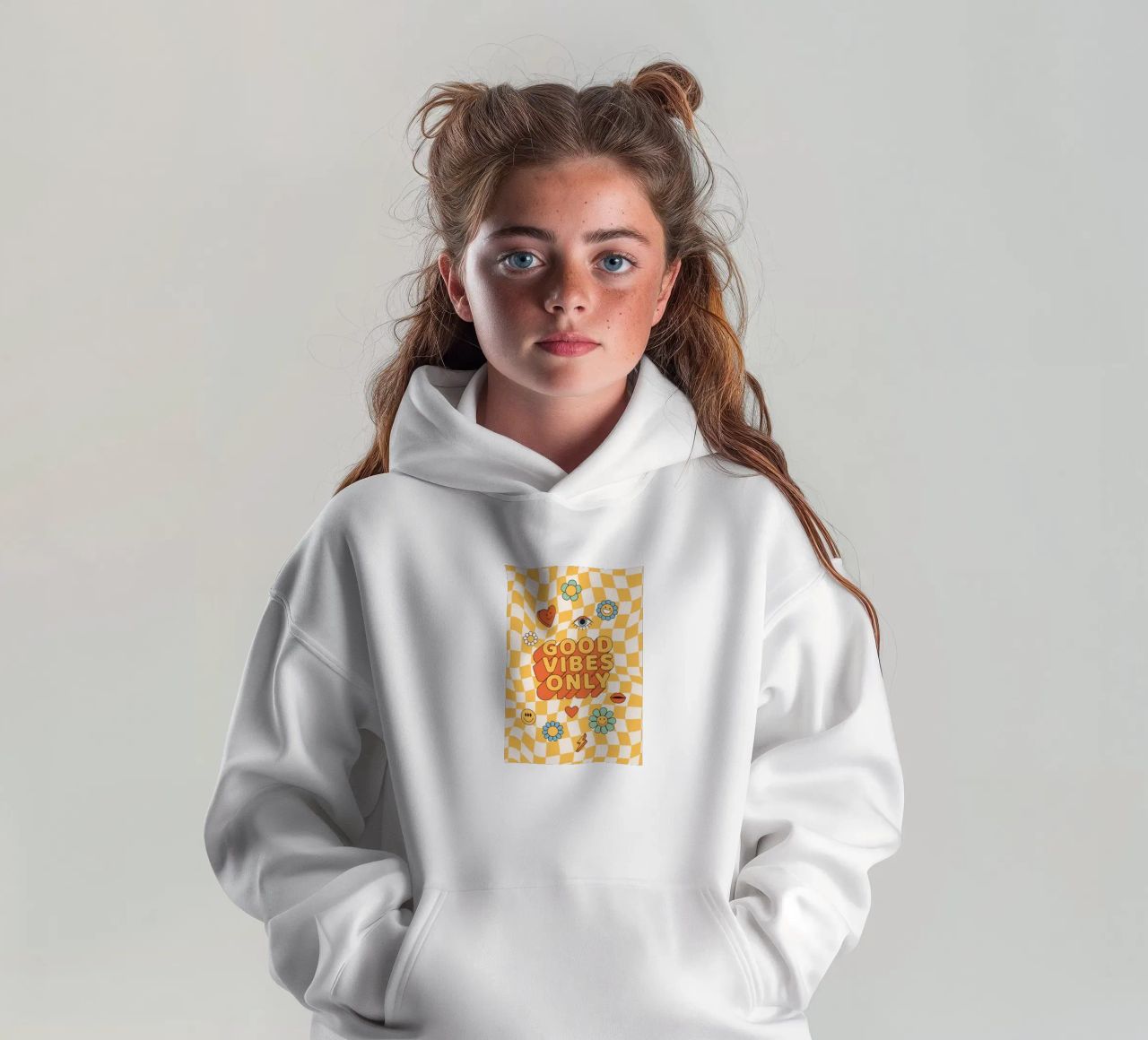 Positive Vibes Art | Stampa Groovy Good Vibes Only felpa bambino con cappuccio da NorwesClub