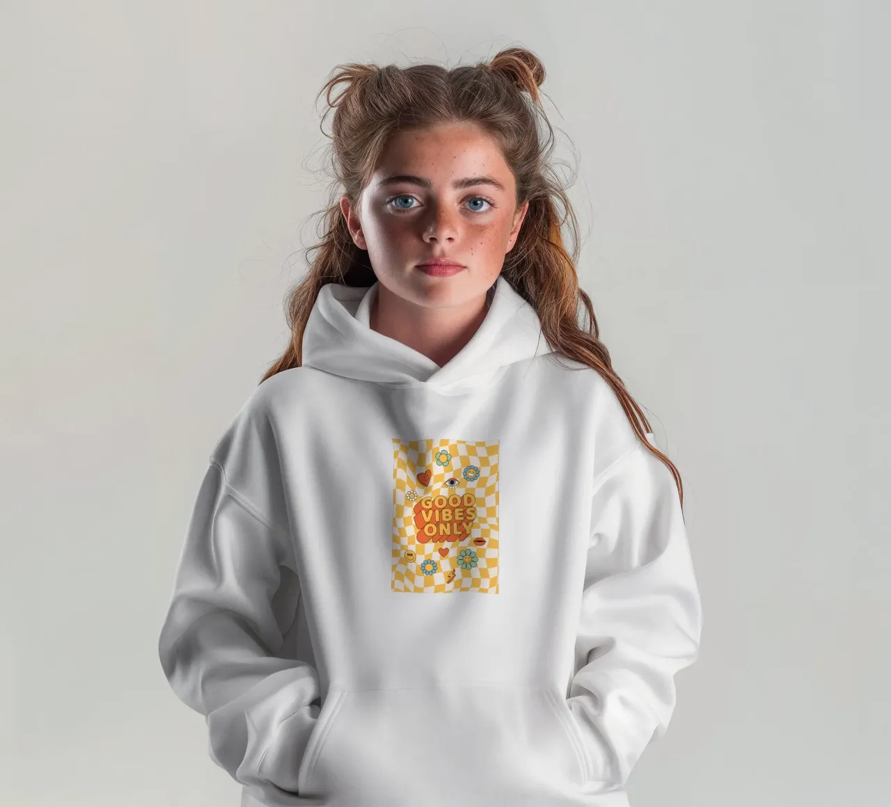 Positive Vibes Kunst | Groovy Alleen Goede Vibes Print kinder hoodie van NorwesClub