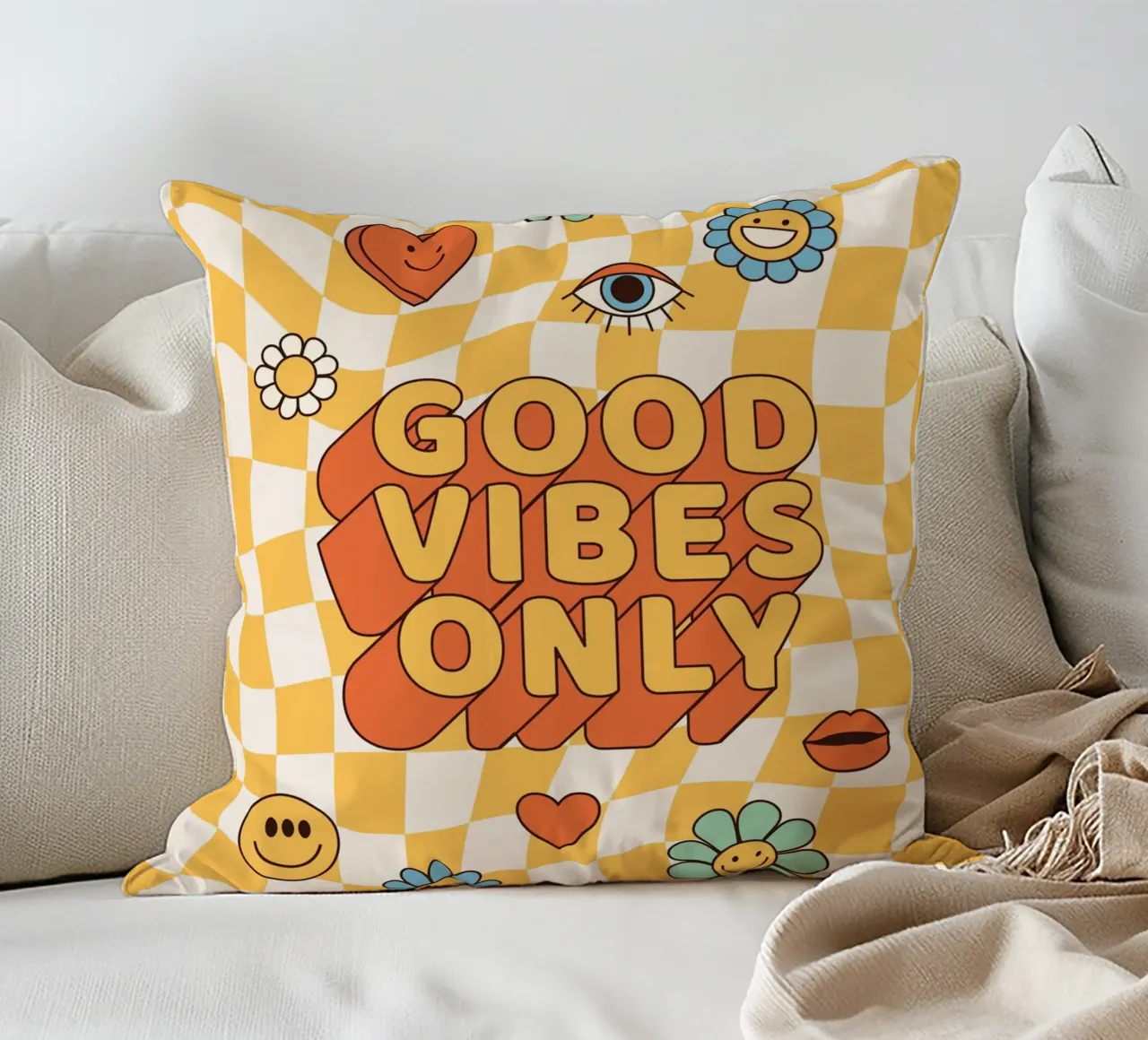 Positive Vibes Art | Groovy Good Vibes Only Print coussin de NorwesClub