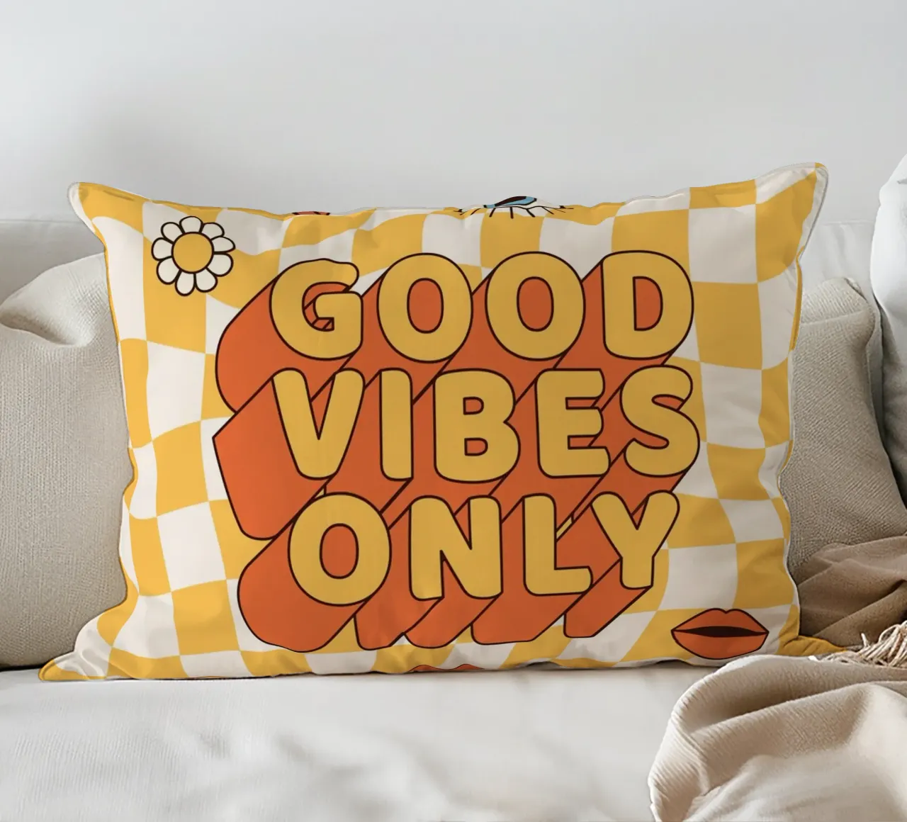 Positive Vibes Kunst | Groovy Alleen Goede Vibes Print kussen van NorwesClub