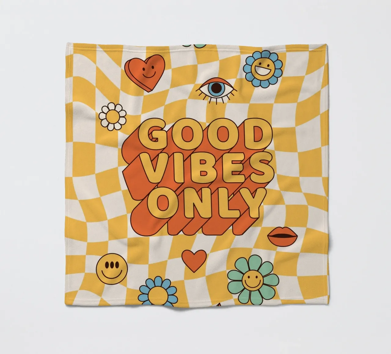 Positive Vibes Art | Groovy Good Vibes Only Print fleece blanket by NorwesClub
