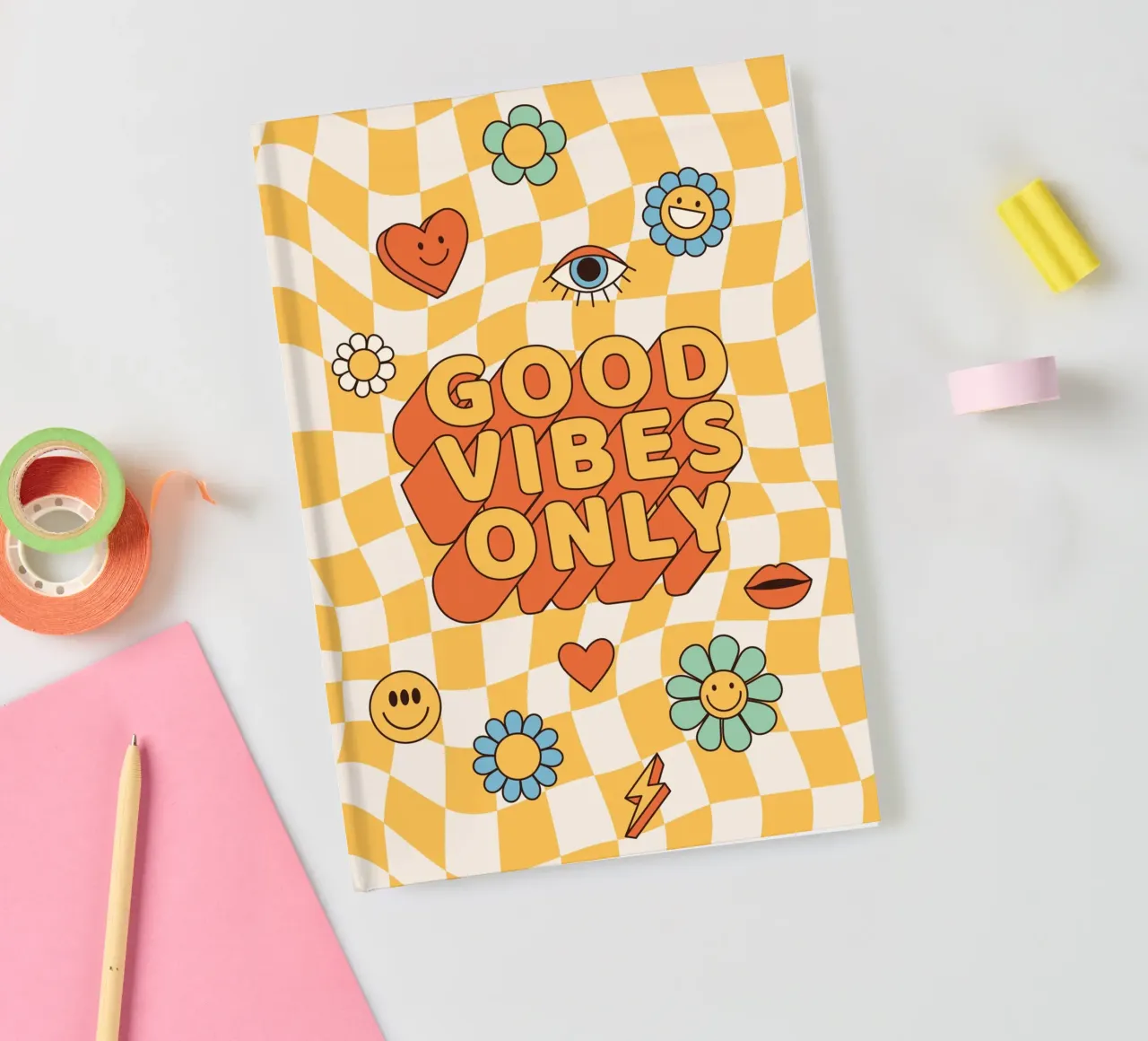 Positive Vibes Art | Groovy Good Vibes Only Print notebook by NorwesClub