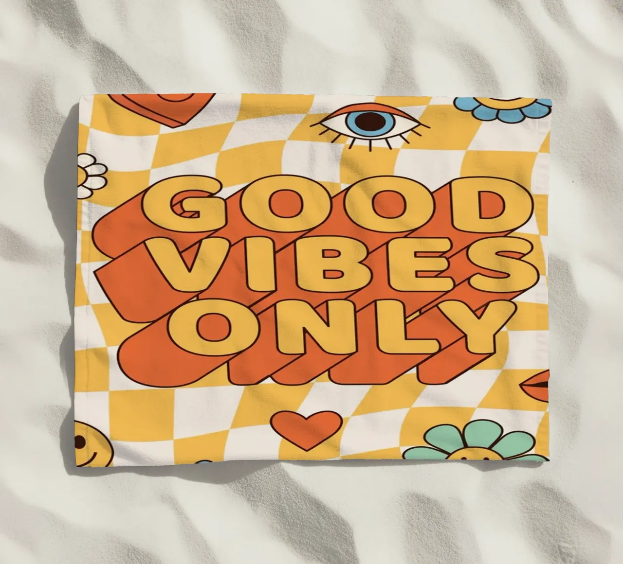 Positive Vibes Art | Groovy Good Vibes Only Print beach towel by NorwesClub