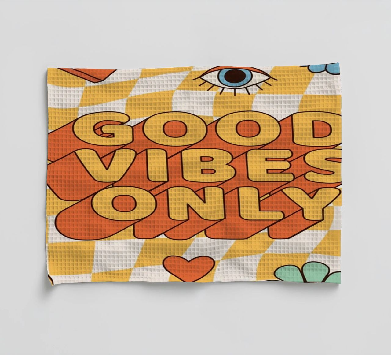 Positive Vibes Art | Groovy Good Vibes Only Print tea towel by NorwesClub