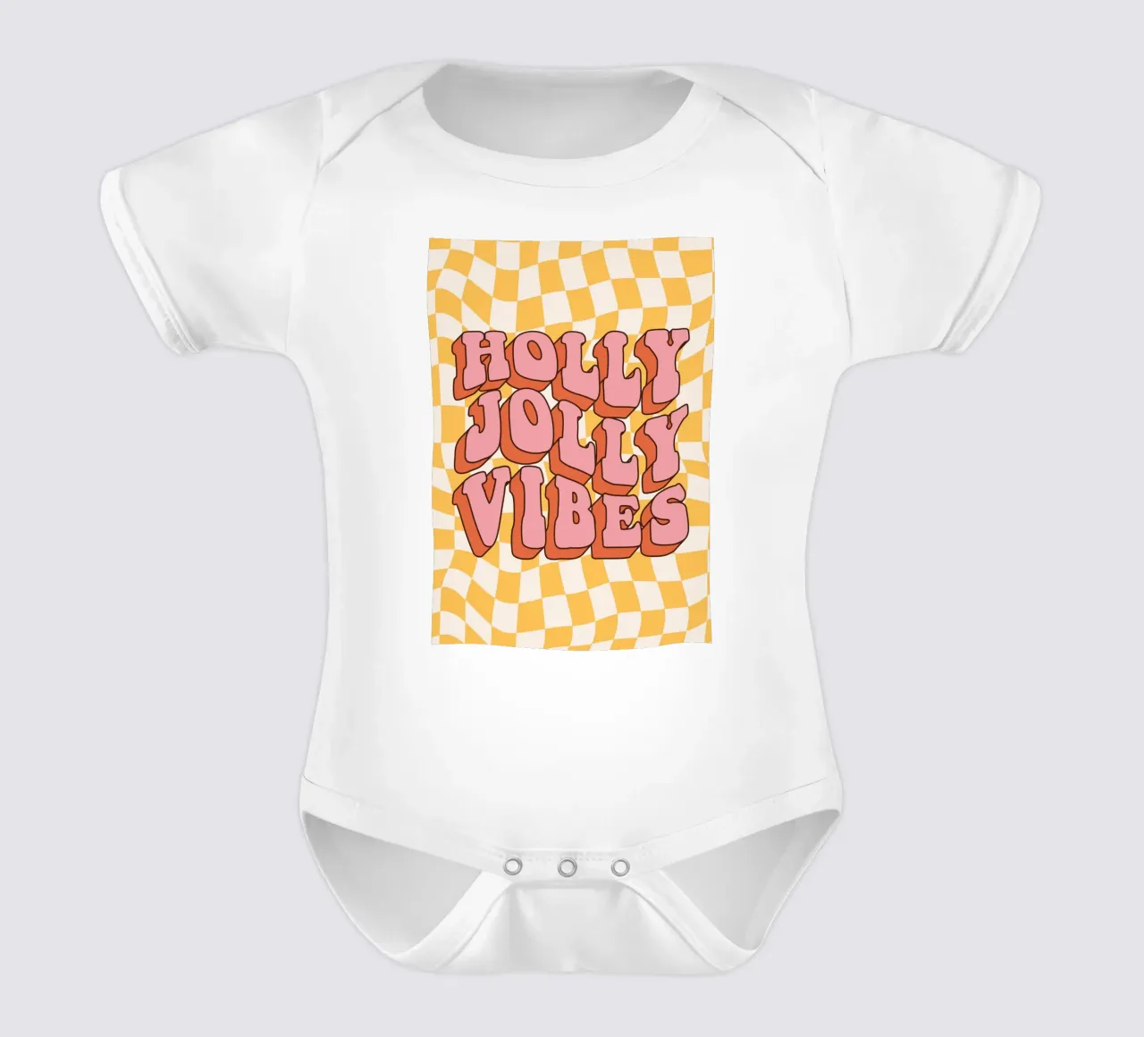 Holiday Vibes Kunst | Groovy Holly Jolly Print babyrompertje korte mouwen van NorwesClub
