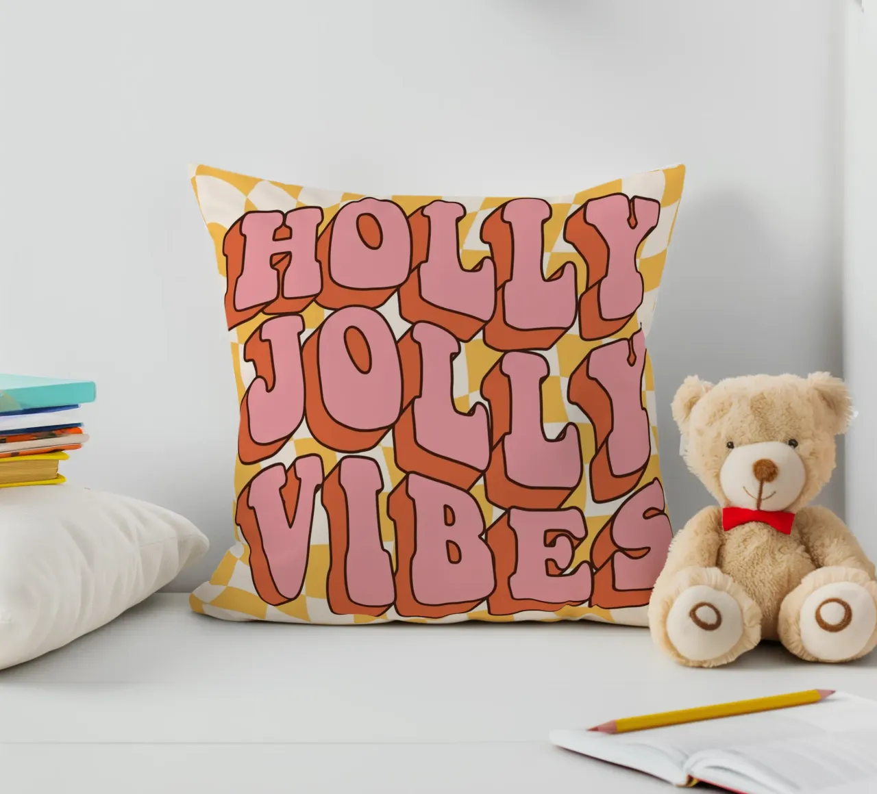Holiday Vibes Kunst | Groovy Holly Jolly Print kussen van NorwesClub