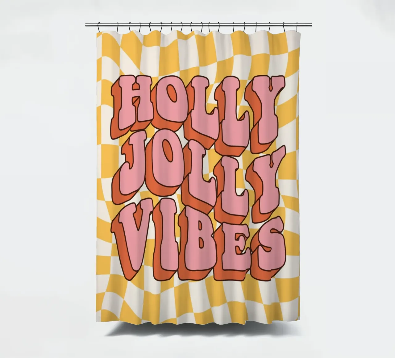 Holiday Vibes Art | Stampa Groovy Holly Jolly tenda da doccia da NorwesClub