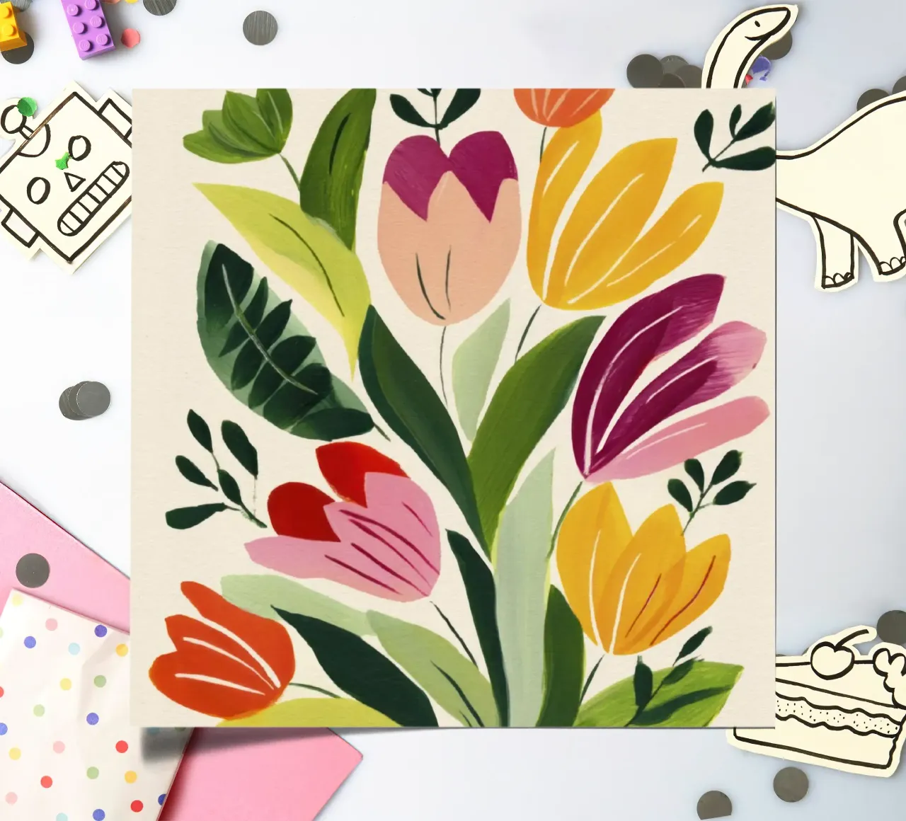Bouquet de fleurs fantaisiste dans un style naïf inspiré de Matisse planche autocollant de Modern Muse