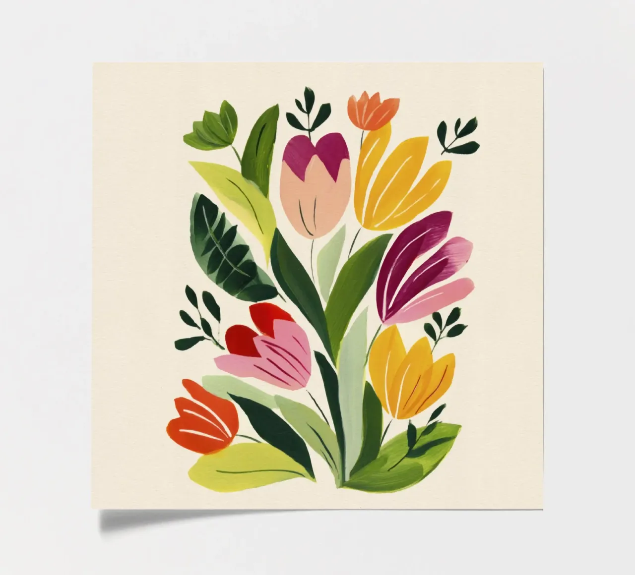 Bouquet de fleurs fantaisiste dans un style naïf inspiré de Matisse planche autocollant de Modern Muse
