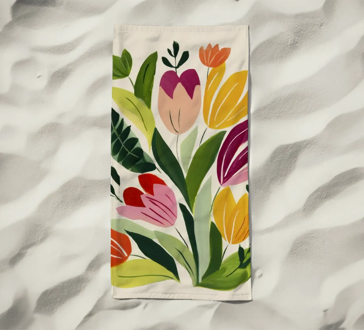 Bouquet di fiori stravaganti in stile naif ispirato a Matisse telo mare da Modern Muse