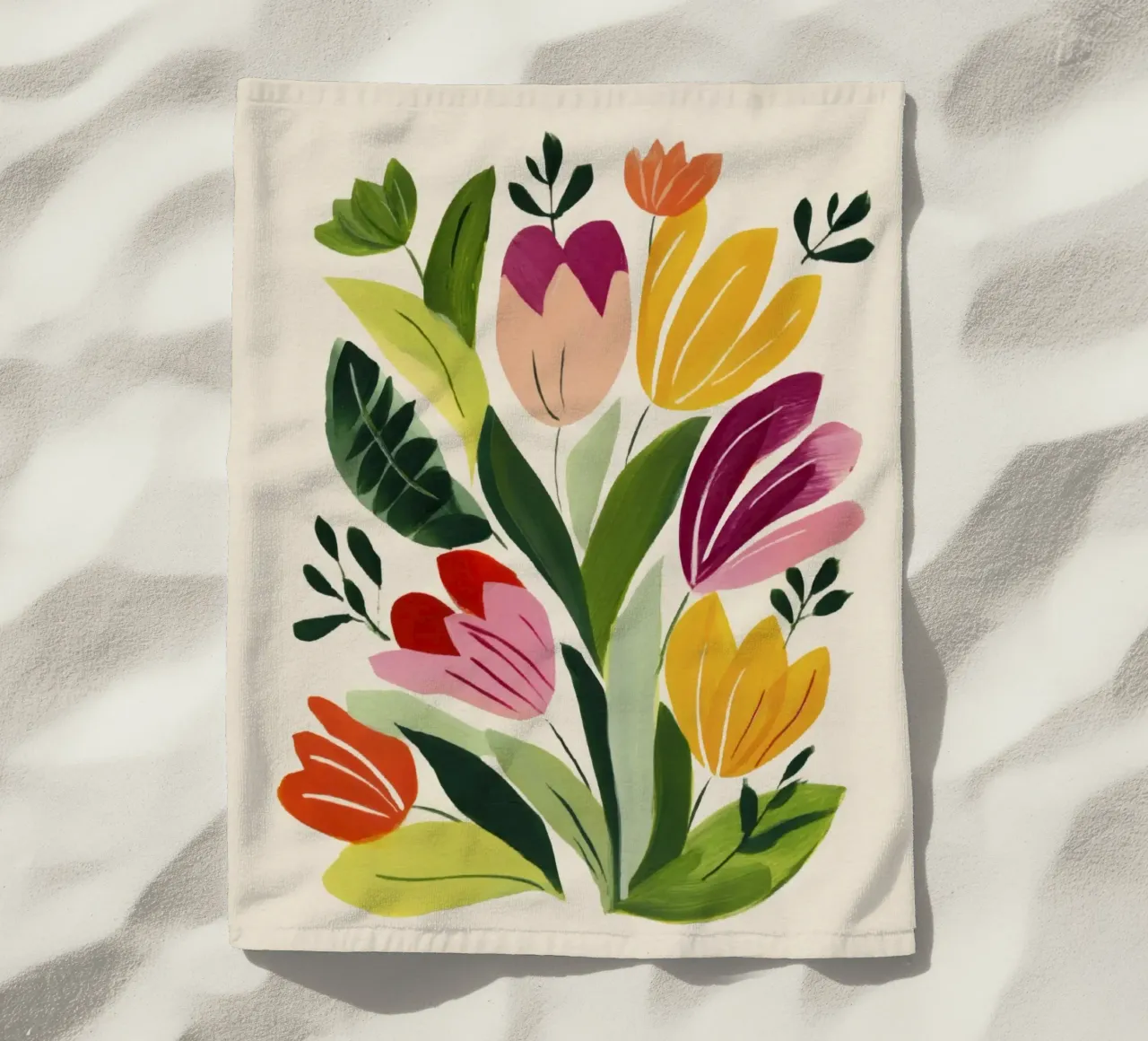 Bouquet di fiori stravaganti in stile naif ispirato a Matisse telo mare da Modern Muse
