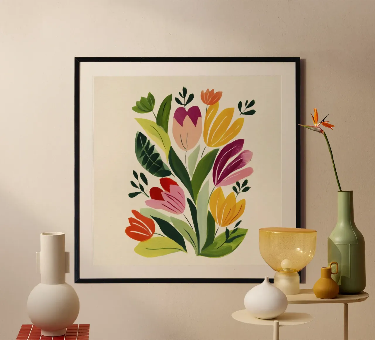 Bouquet di fiori stravaganti in stile naif ispirato a Matisse carta hahnemühle da Modern Muse