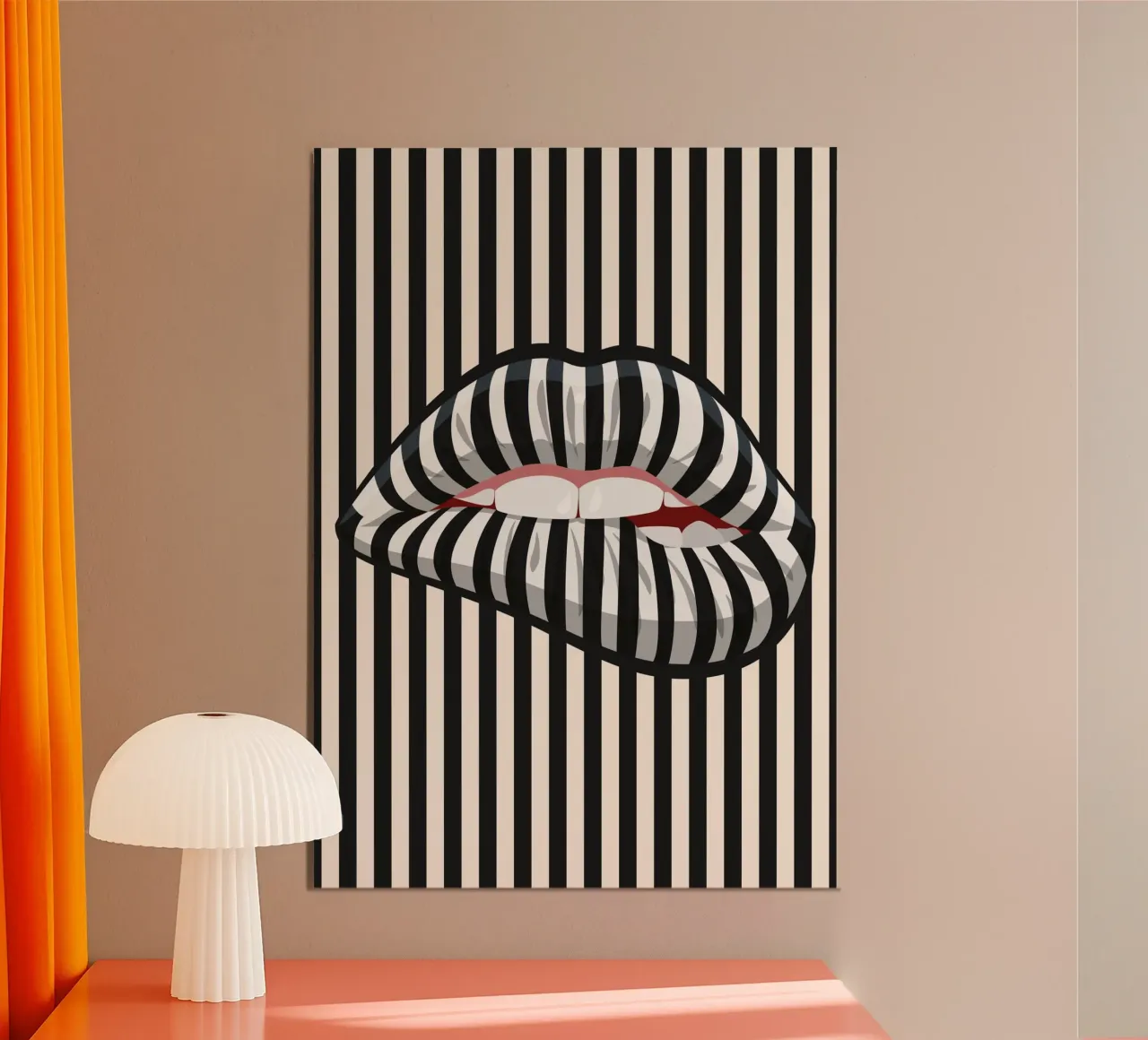 Gestreepte lippen Kunst | Op Kunst Geïnspireerde Print hahnemühle van NorwesClub