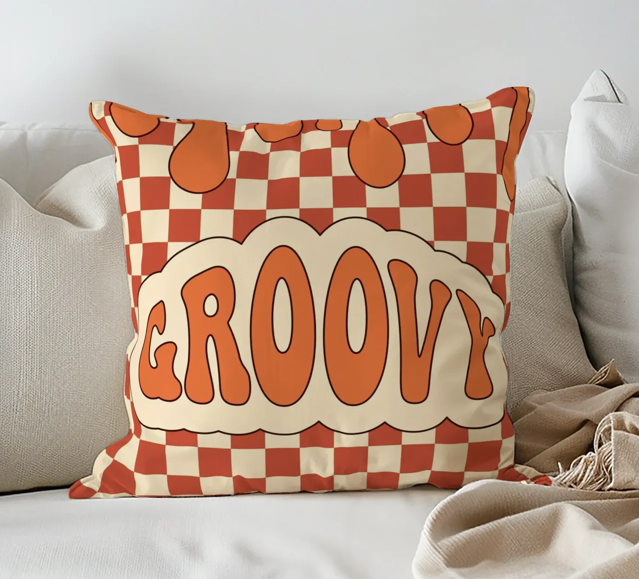 Groovy Aesthetic Art | Retro GROOVY Cloud Print decorative cushion by NorwesClub