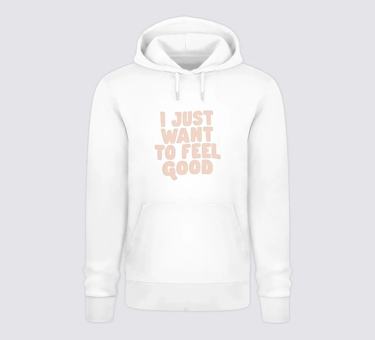 Stampa tipografica I Just Want to Feel Good nei colori pesca e blu felpa con cappuccio da THE MOTIVATED TYPE