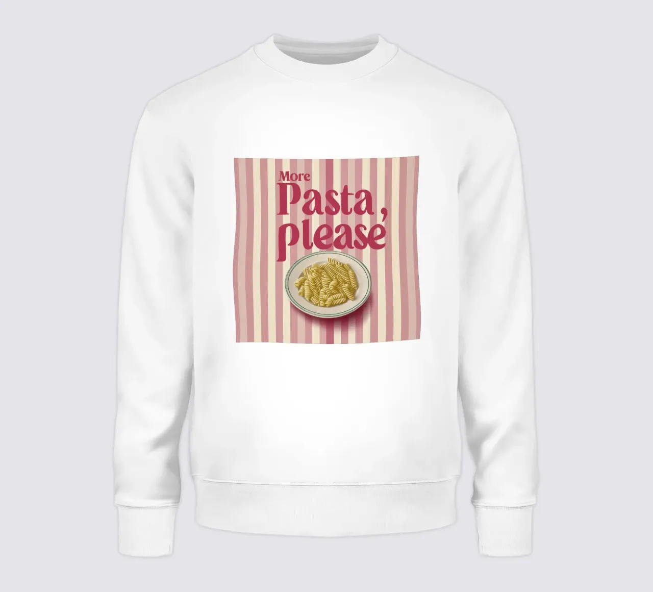 Più pasta per favore in tipografia stile anni '50 su strisce rosa felpa da Modern Muse