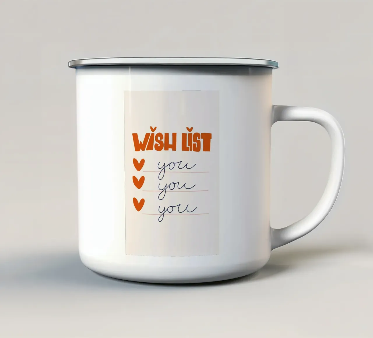 Wunschzettel Kunst | Mein Wunschzettel bist du Druck Emaille Tasse von NorwesClub