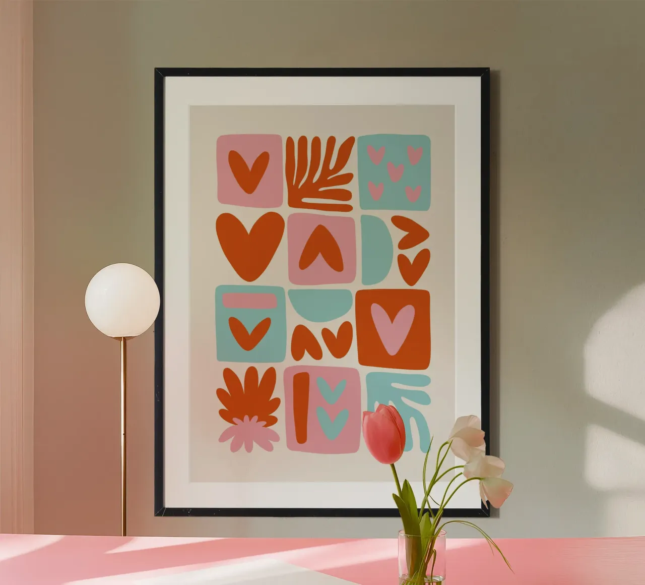 Modern Shape Pattern | Abstract Grid Print poster with wooden frame by NorwesClub