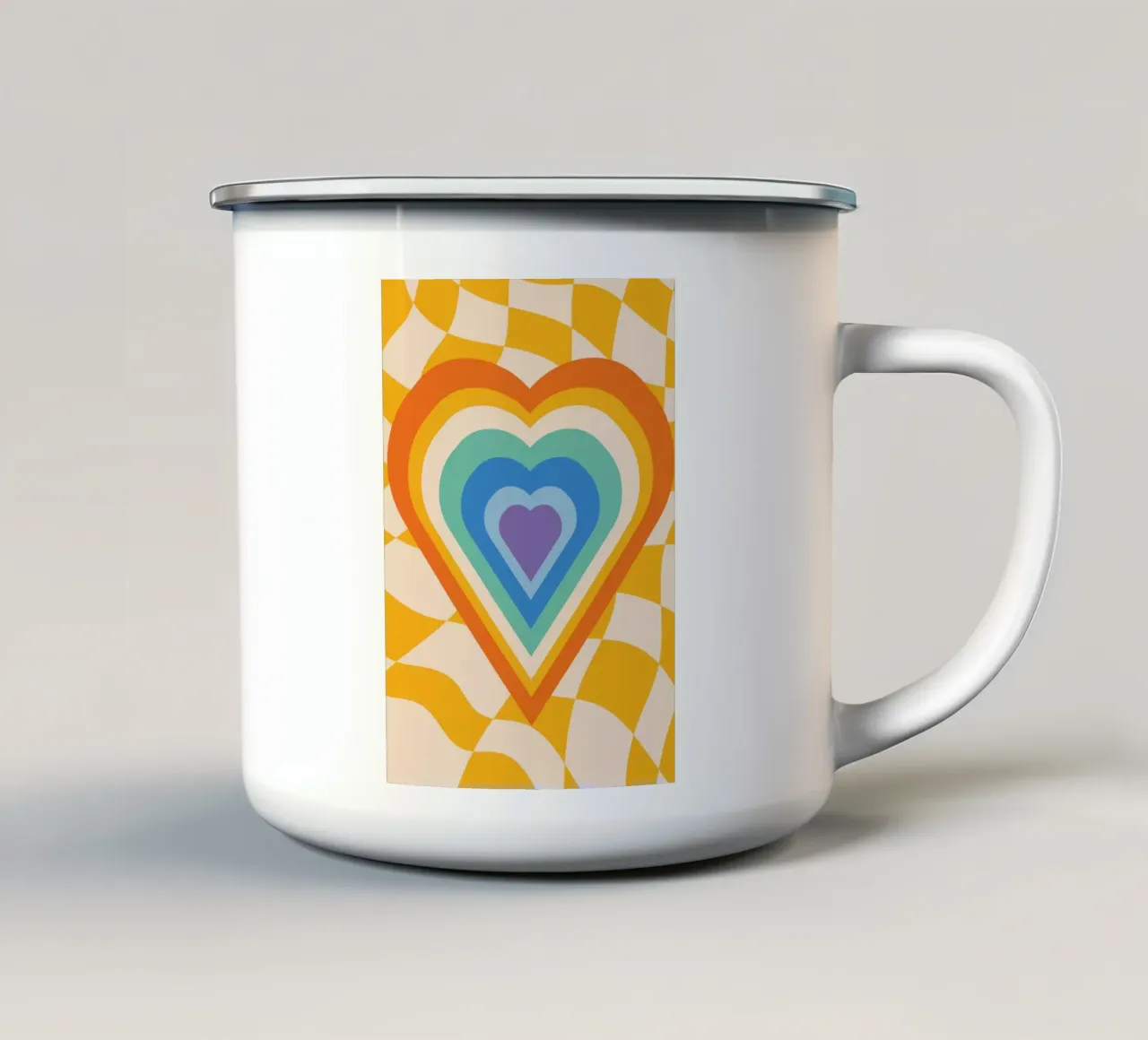 Abstract Hart Kunst | Groovy Gelaagd Hart Print emaille mok van NorwesClub