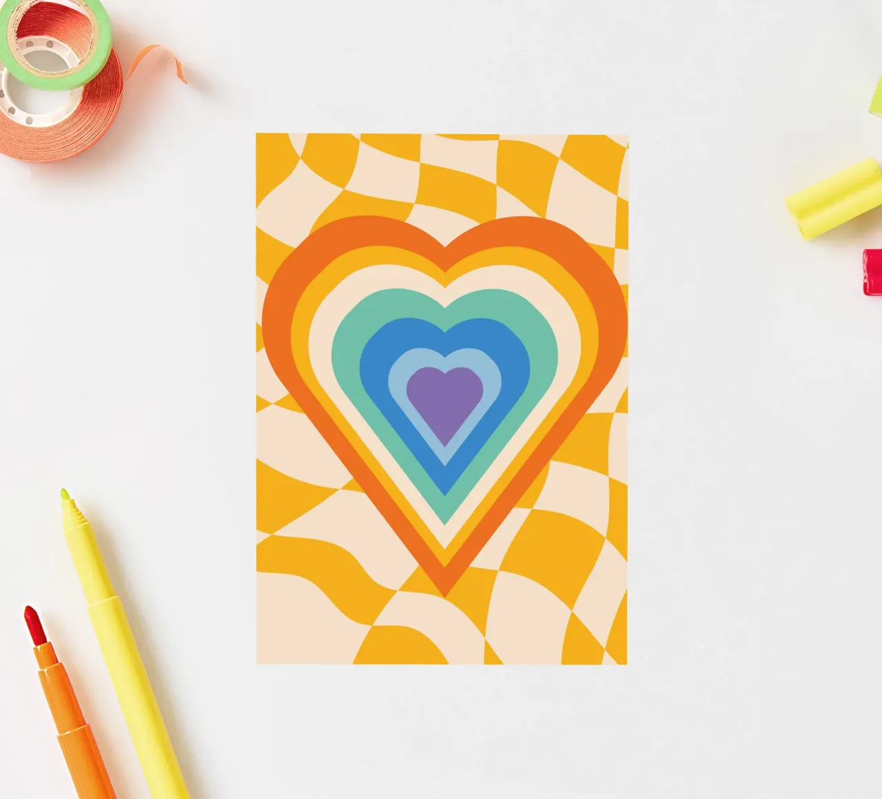 Abstract Hart Kunst | Groovy Gelaagd Hart Print sticker van NorwesClub
