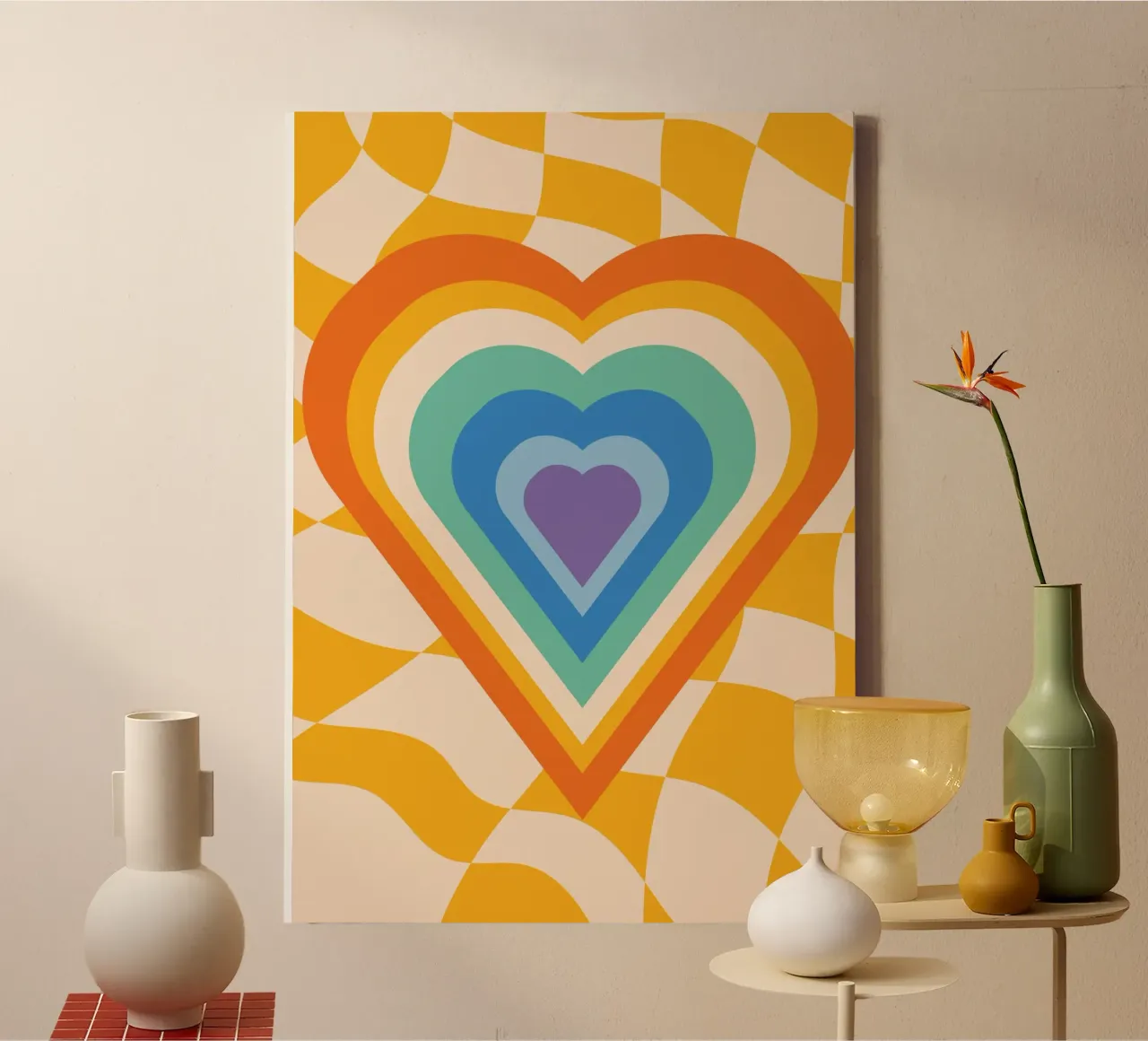 Abstract Hart Kunst | Groovy Gelaagd Hart Print canvas van NorwesClub