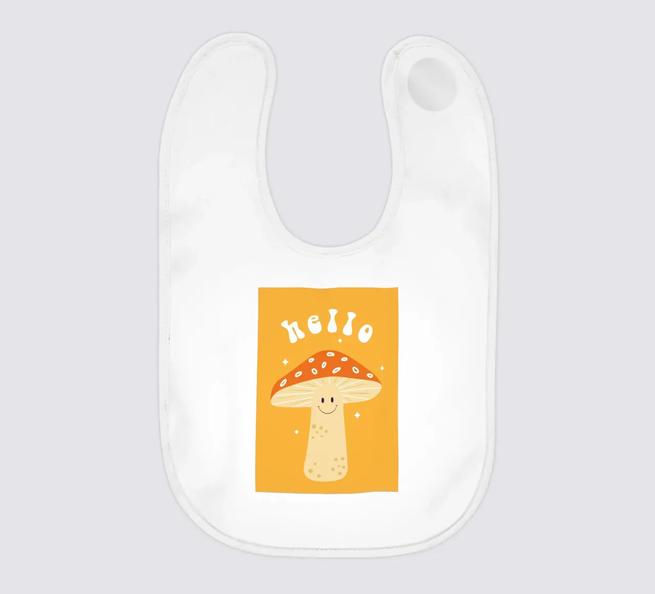 Mushroom Art | Friendly Hello Mushroom Print baby bib by NorwesClub