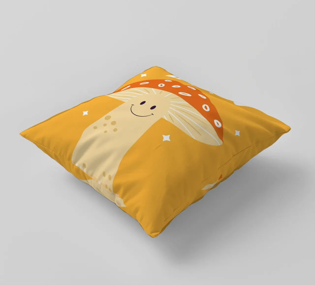 Mushroom Art | Friendly Hello Mushroom Print decorative cushion by NorwesClub