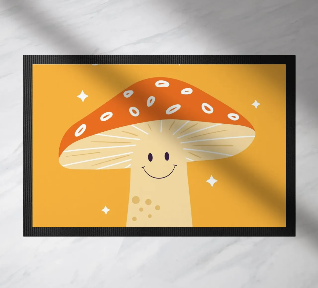 Mushroom Art | Friendly Hello Mushroom Print doormat by NorwesClub