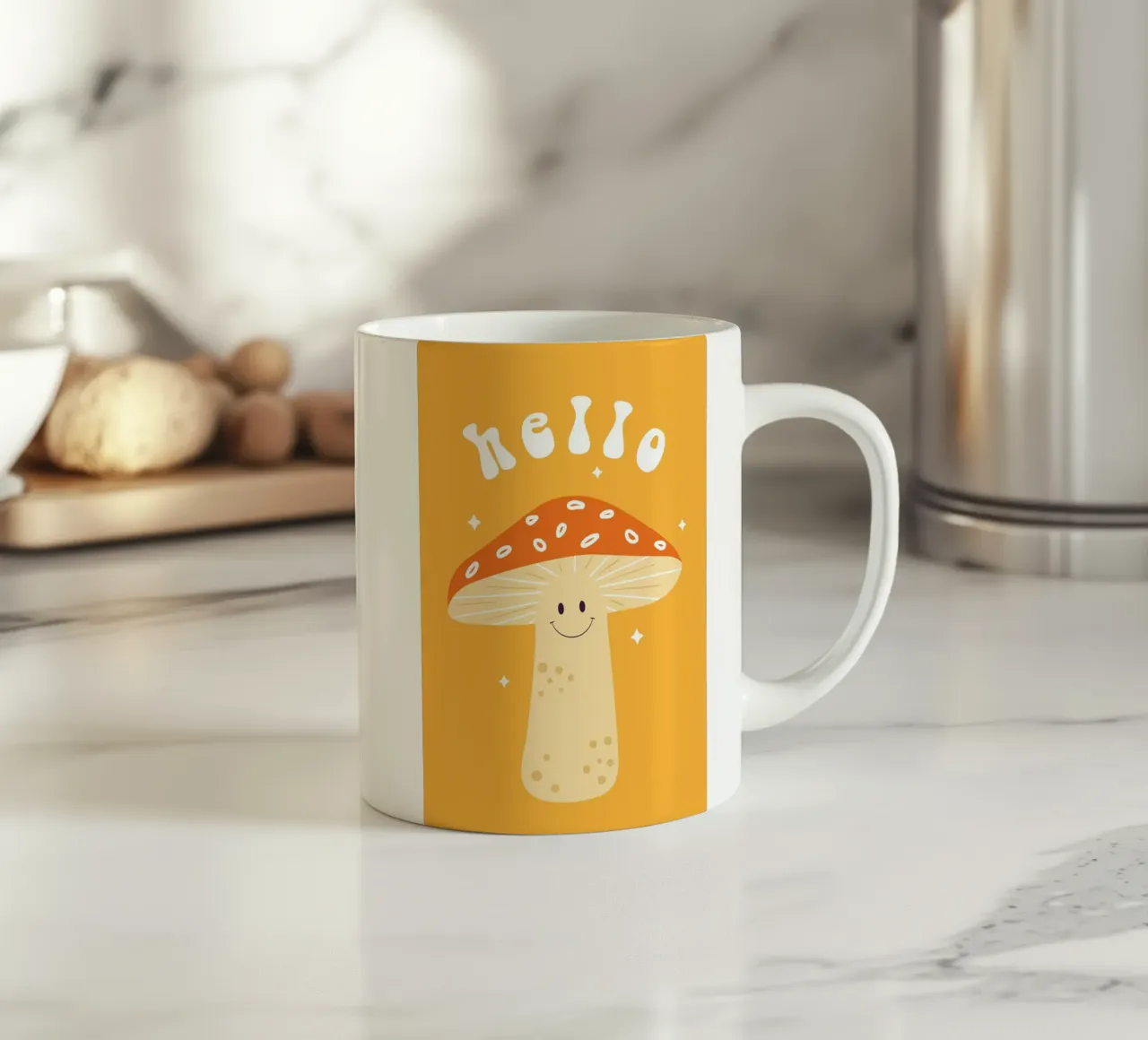 Mushroom Art | Friendly Hello Mushroom Print ceramic mug by NorwesClub