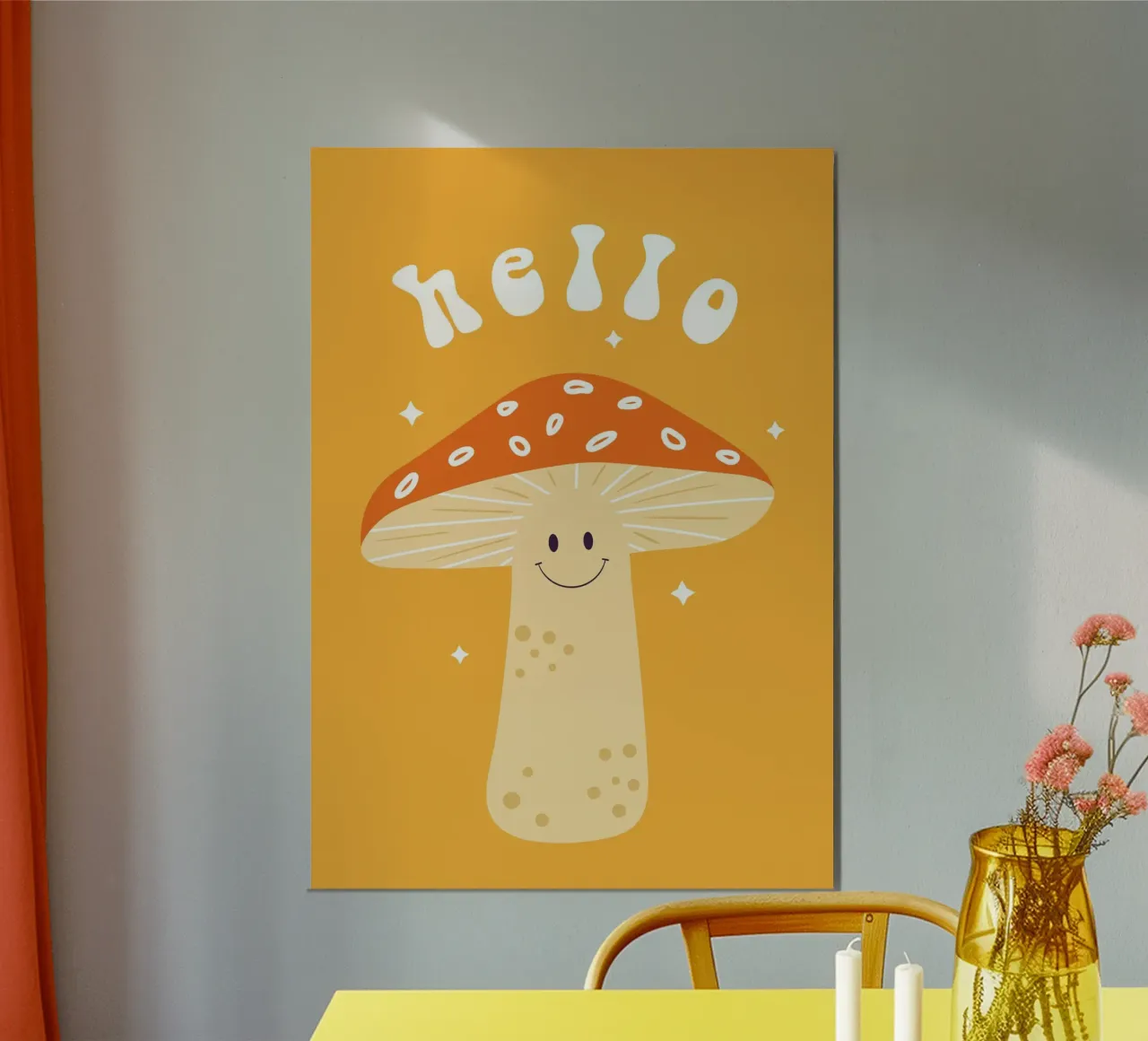 Mushroom Art | Friendly Hello Mushroom Print alu dibond de NorwesClub