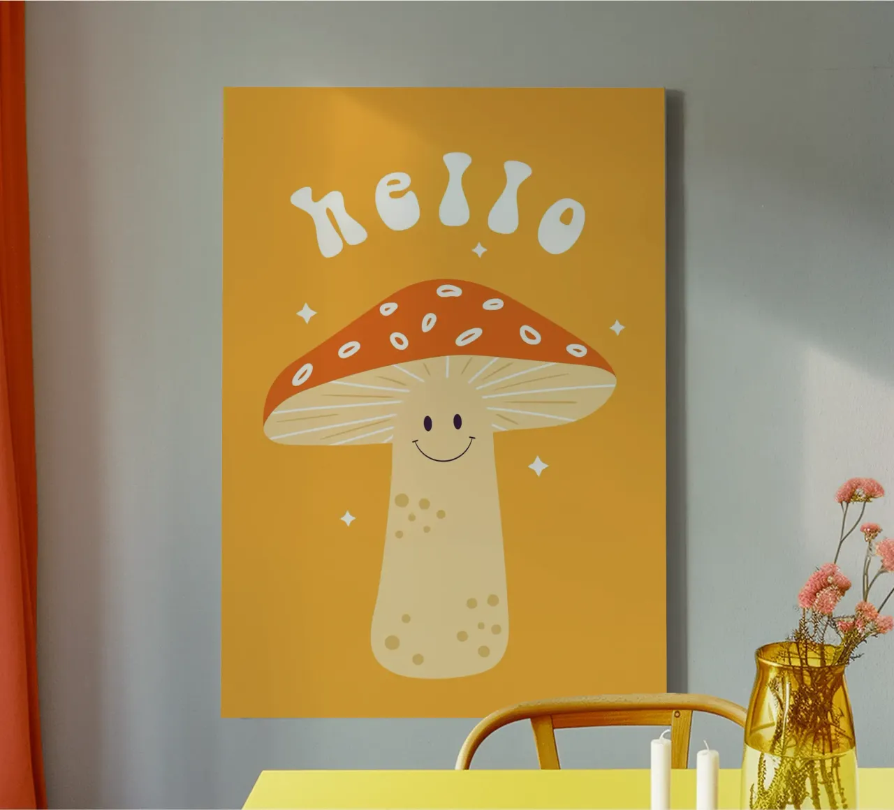 Mushroom Art | Friendly Hello Mushroom Print canvas by NorwesClub