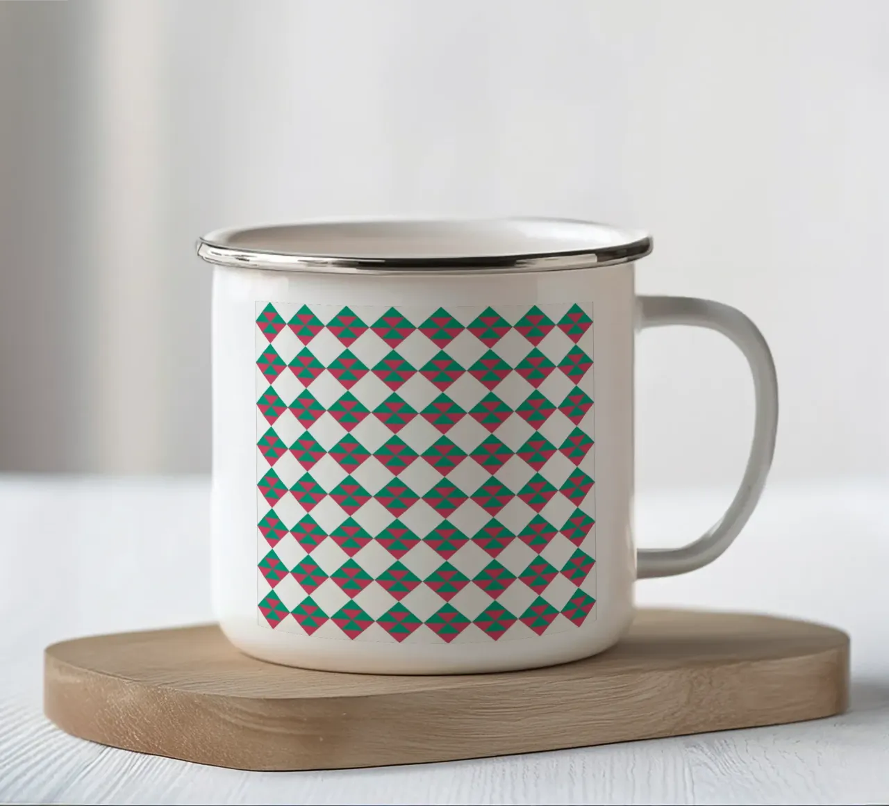 Quadro a rombi natalizio tazza in smalto da Little Dean